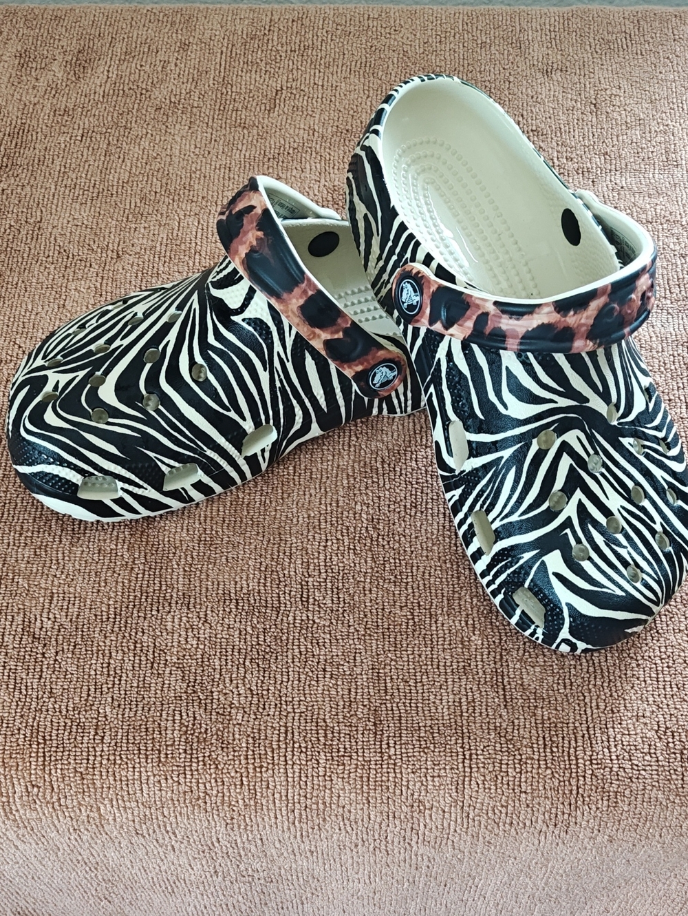 Women's Zebra Print Crocs with Leopard Strap